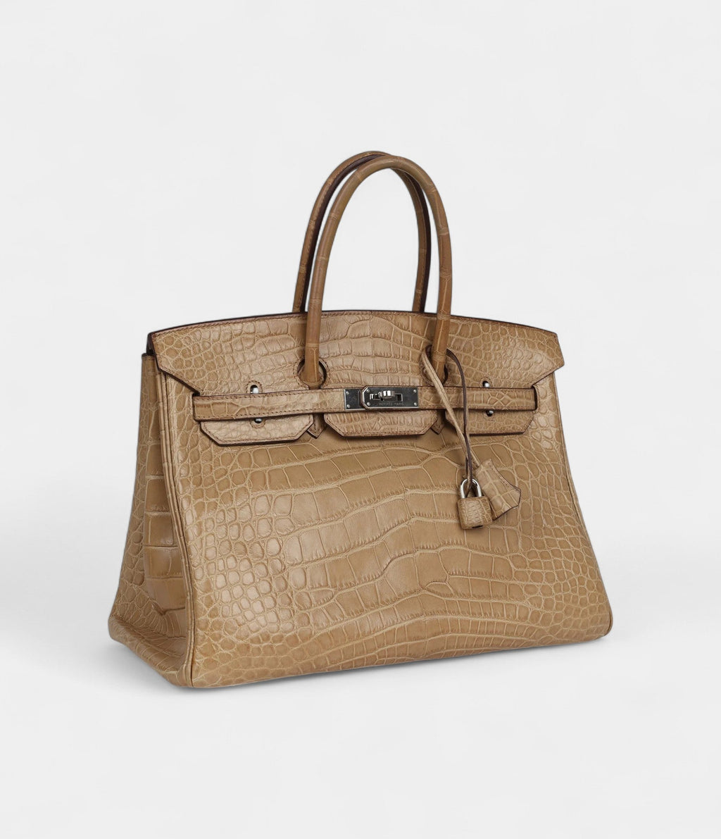 HM BK 35 Poussiere Matte Gold Leather Alligator Palladium Hardware