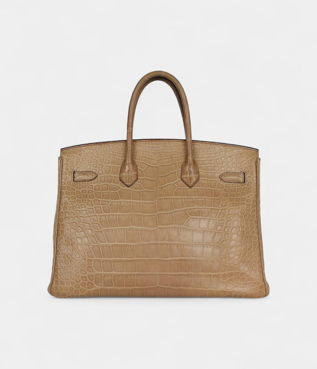 HM BK 35 Poussiere Matte Gold Leather Alligator Palladium Hardware