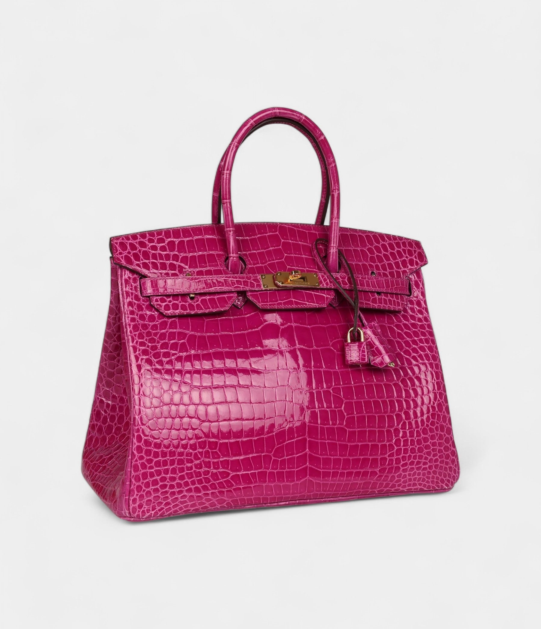 HM BK 35 Rose Scheherazade Shiny Porosus Crocodile Gold Hardware