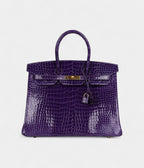 HM BK 35 Ultraviolet Shiny Porosus Crocodile Gold Hardware