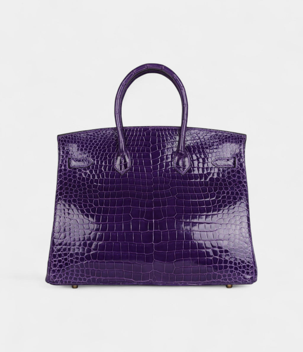 HM BK 35 Ultraviolet Shiny Porosus Crocodile Gold Hardware
