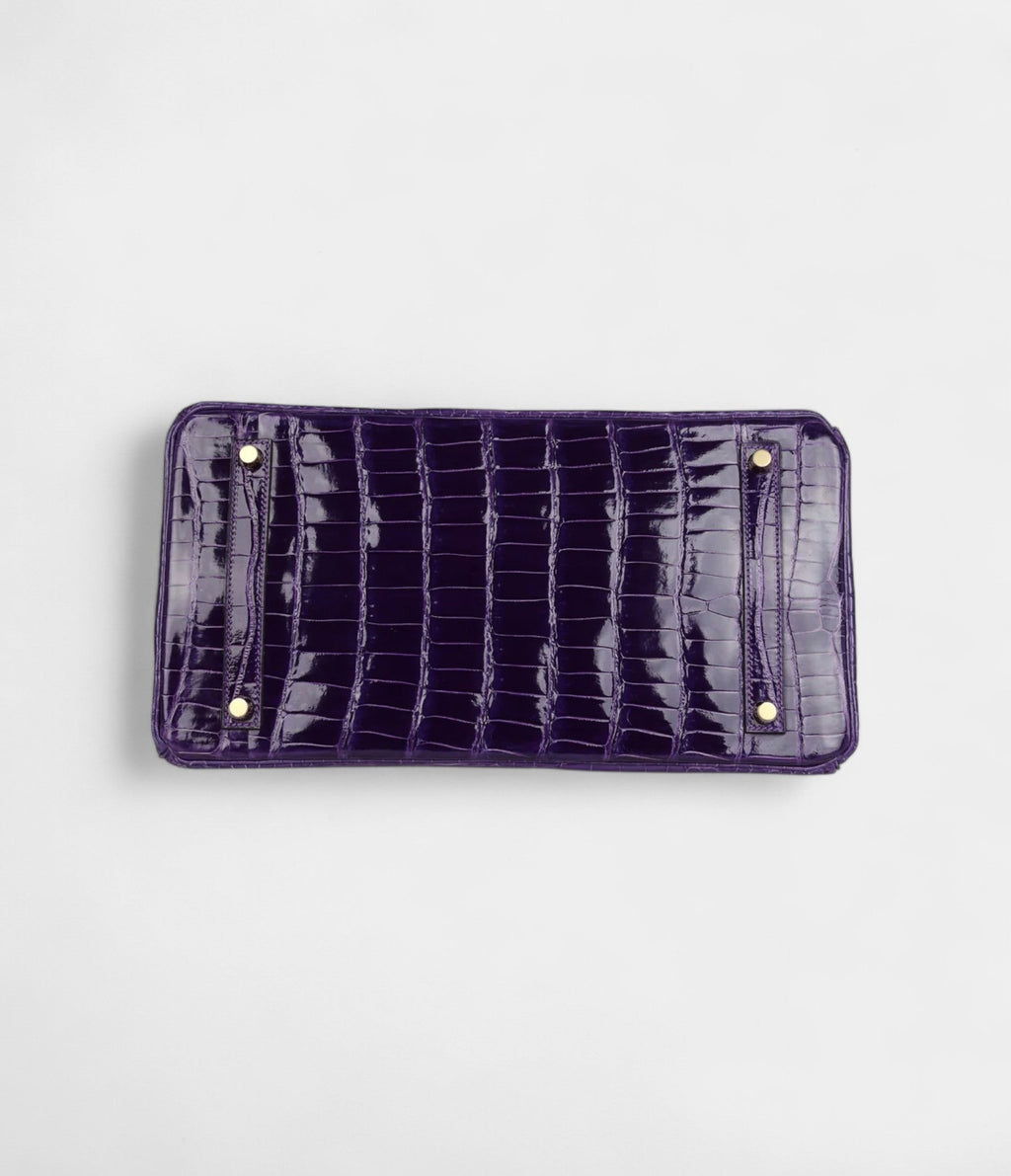 HM BK 35 Ultraviolet Shiny Porosus Crocodile Gold Hardware