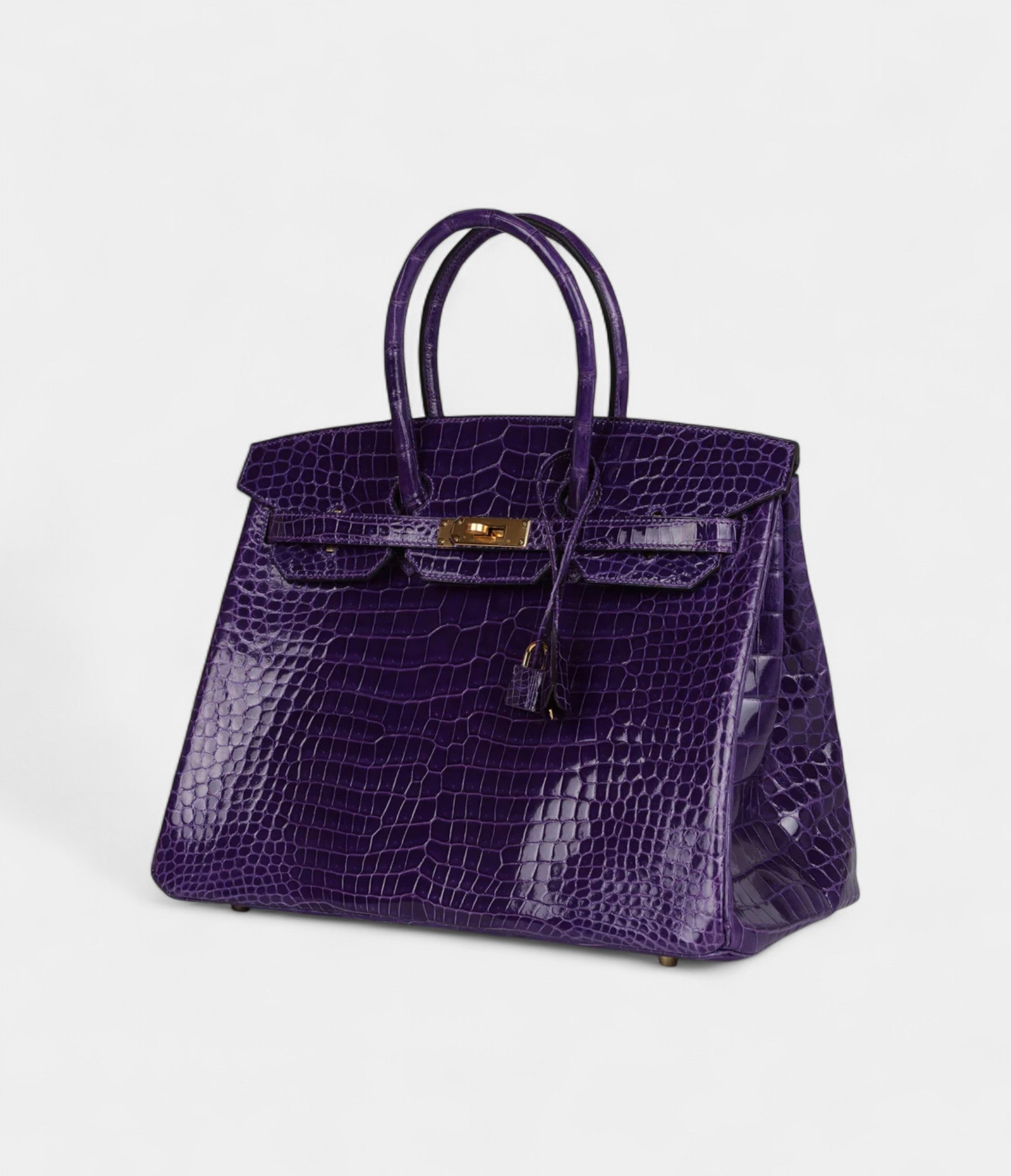HM BK 35 Ultraviolet Shiny Porosus Crocodile Gold Hardware