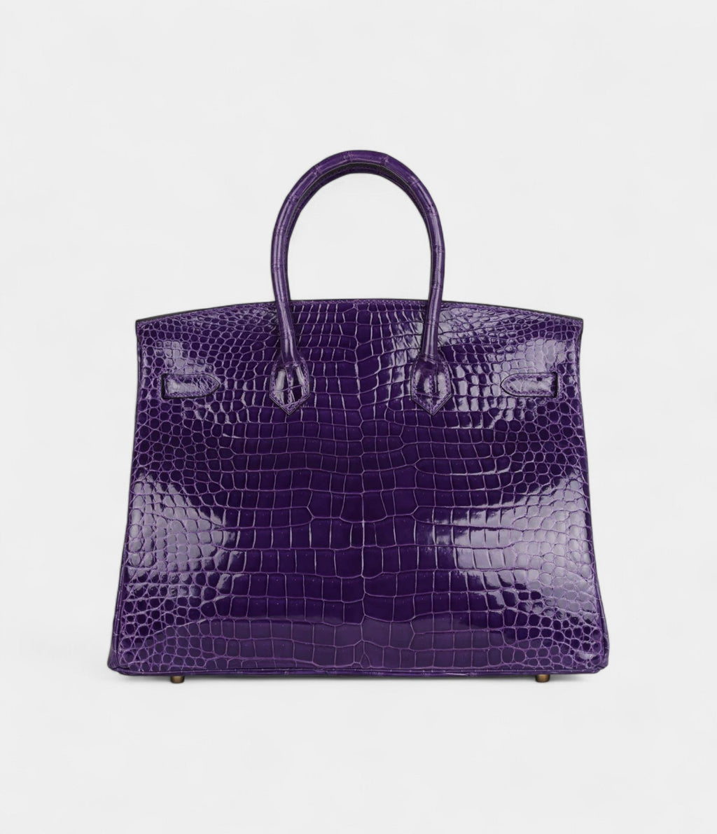 HM BK 35 Ultraviolet Shiny Porosus Crocodile Gold Hardware