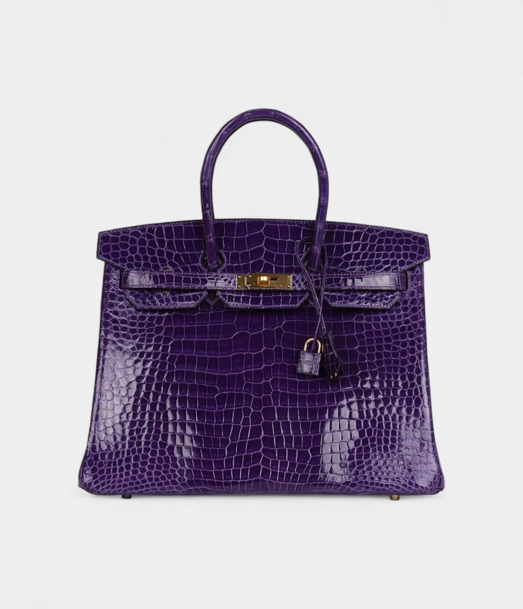 HM BK 35 Ultraviolet Shiny Porosus Crocodile Gold Hardware