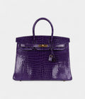 HM BK 35 Ultraviolet Shiny Porosus Crocodile Gold Hardware