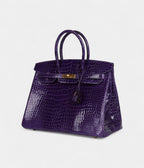 HM BK 35 Ultraviolet Shiny Porosus Crocodile Gold Hardware