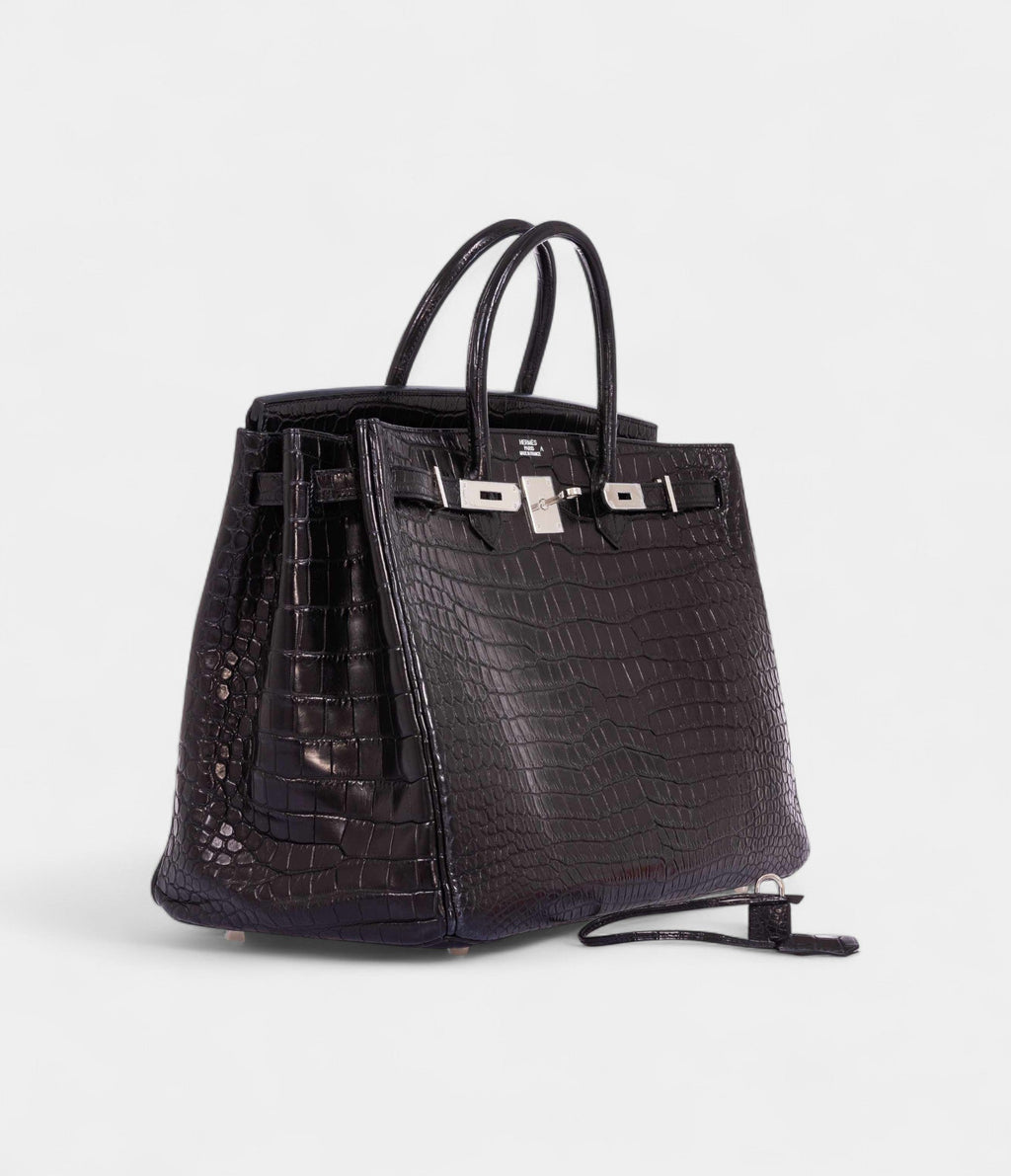 HM BK 40 Black Matte Crocodile Porosus Palladium Hardware