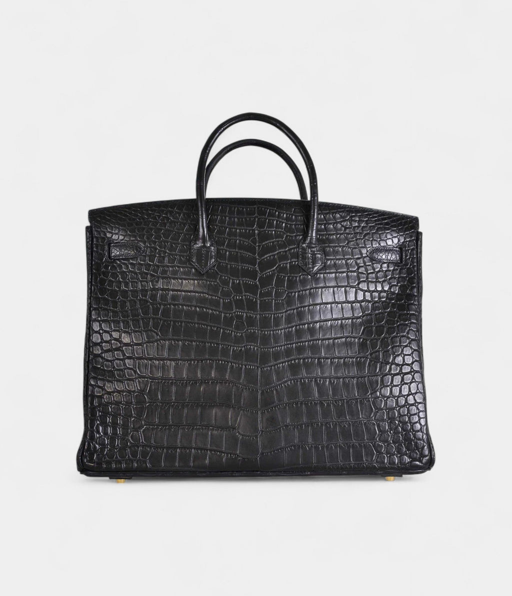 HM BK 40 Black Matte Porosus Crocodile Gold Hardware