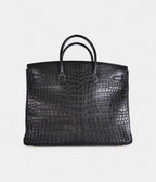 HM BK 40 Black Matte Porosus Crocodile Gold Hardware