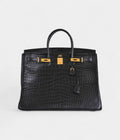 HM BK 40 Black Matte Porosus Crocodile Gold Hardware