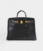 HM BK 40 Black Matte Porosus Crocodile Gold Hardware