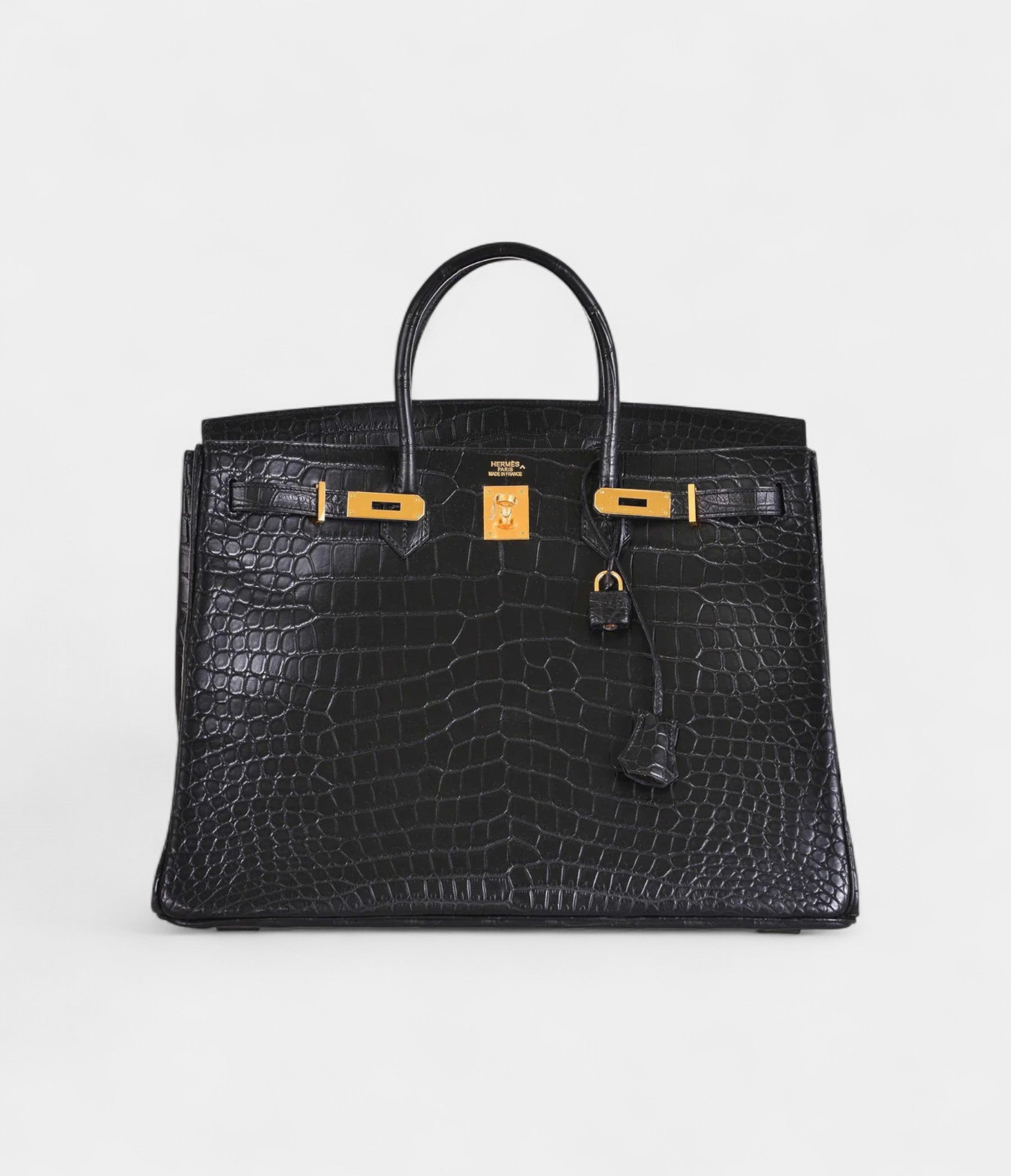 HM BK 40 Black Matte Porosus Crocodile Gold Hardware