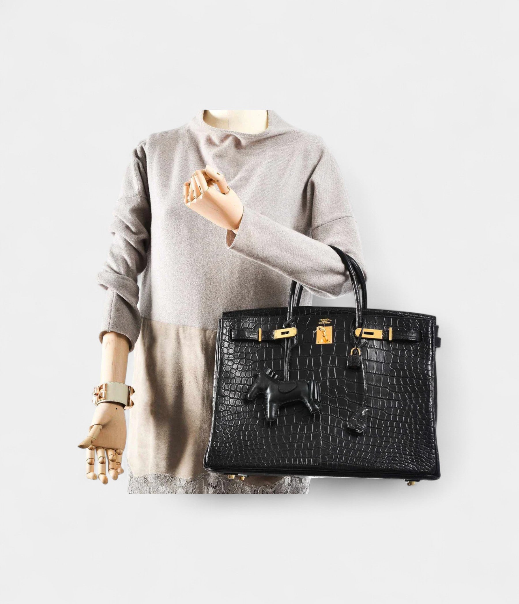 HM BK 40 Black Matte Porosus Crocodile Gold Hardware