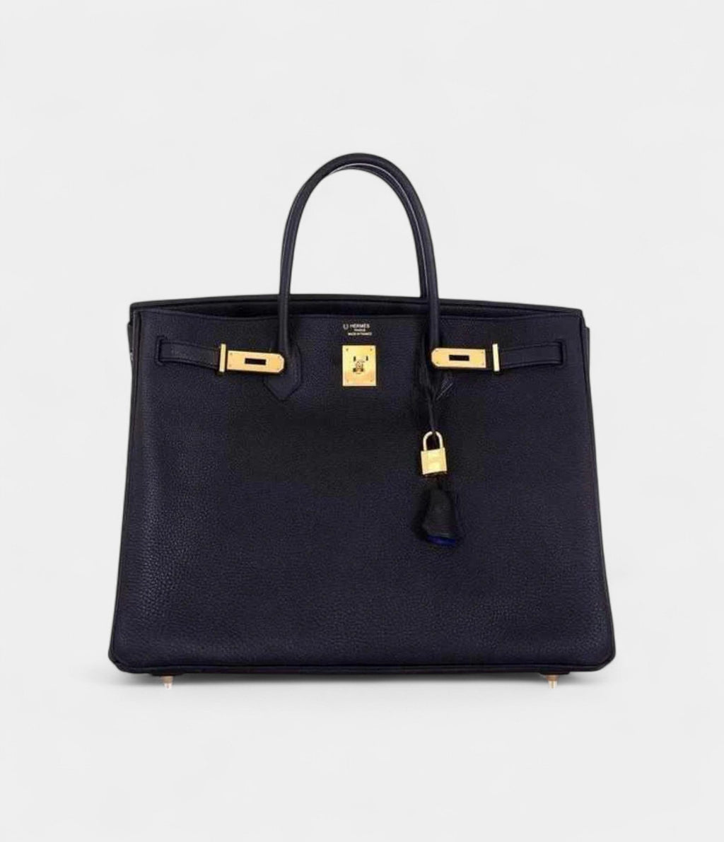 HM BK 40 Black With Bleu Electric Interior Togo Gold Hardware