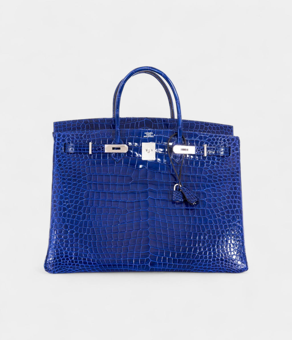 HM BK 40 Blue Electric Crocodile Porosus Palladium Hardware