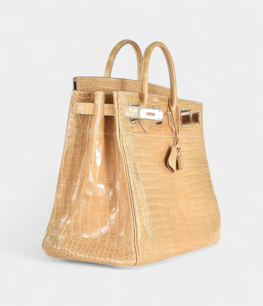 HM BK 40 Poussiere Porosus Crocodile Beige Palladium Hardware