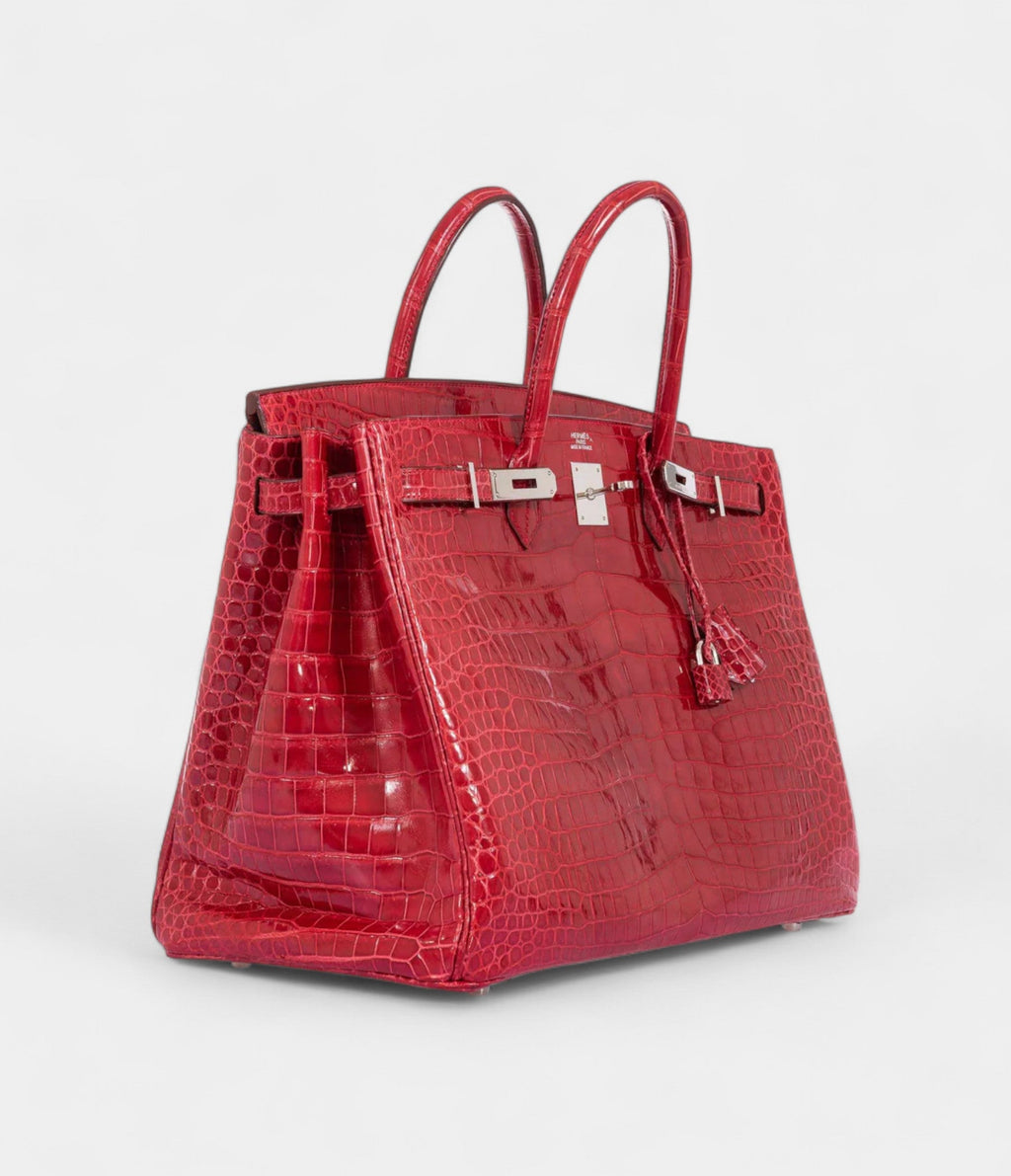 HM BK 40 Red Braise Porosus Crocodile Palladium Hardware