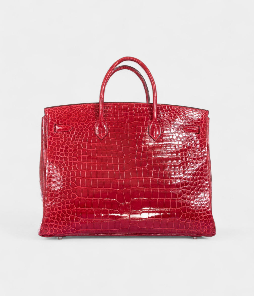 HM BK 40 Red Braise Porosus Crocodile Palladium Hardware