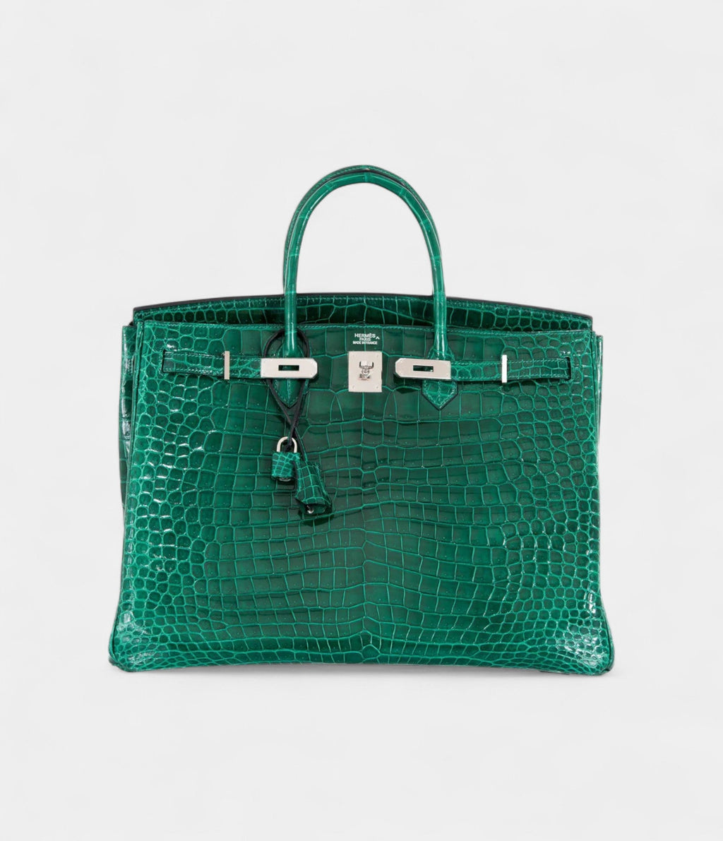 HM BK 40 Vert Emerald Porosus Crocodile Palladium Hardware