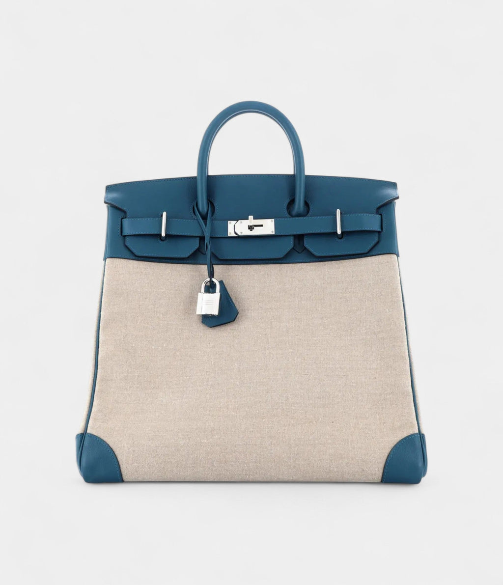 Hermes BK 40 Wool Tote Blue Leather Bag