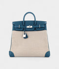 Hermes BK 40 Wool Tote Blue Leather Bag