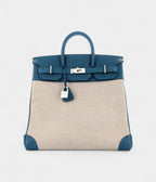 Hermes BK 40 Wool Tote Blue Leather Bag