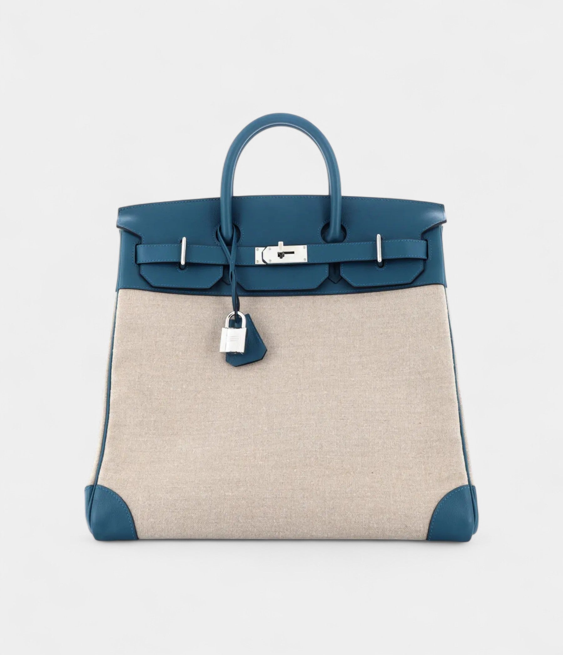 Hermes BK 40 Wool Tote Blue Leather Bag