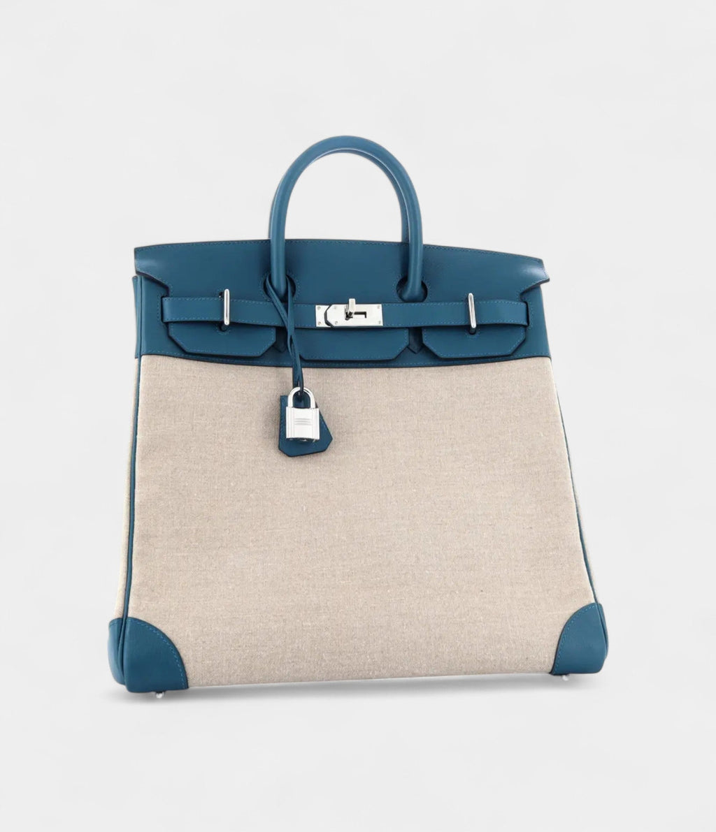 Hermes BK 40 Wool Tote Blue Leather Bag