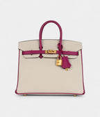 HM BK Sellier 25 Craie and Rose Pourpre Epsom Brushed Gold Hardware