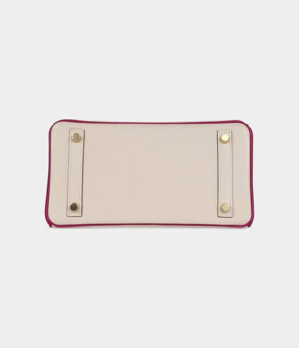 HM BK Sellier 25 Craie and Rose Pourpre Epsom Brushed Gold Hardware