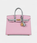 HM BK Sellier 25 Mauve Sylvestre and Bleu Glacier Epsom Brushed Gold Hardware