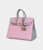HM BK Sellier 25 Mauve Sylvestre and Bleu Glacier Epsom Brushed Gold Hardware