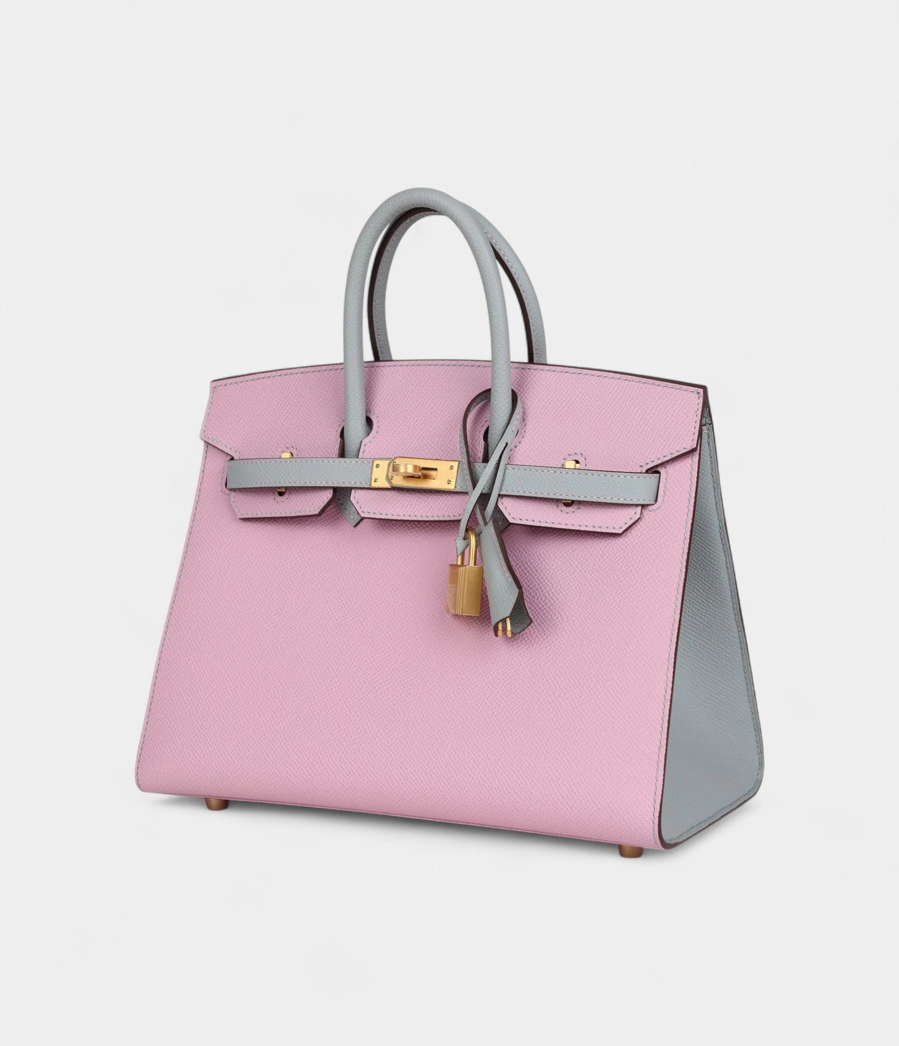 HM BK Sellier 25 Mauve Sylvestre and Bleu Glacier Epsom Brushed Gold Hardware