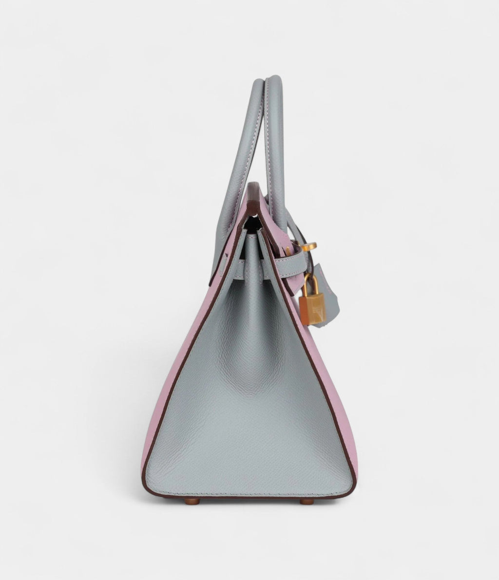 HM BK Sellier 25 Mauve Sylvestre and Bleu Glacier Epsom Brushed Gold Hardware