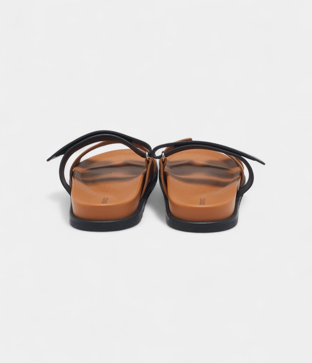 Hermes Black/Brown Leather Chypre Sandals 44 EU