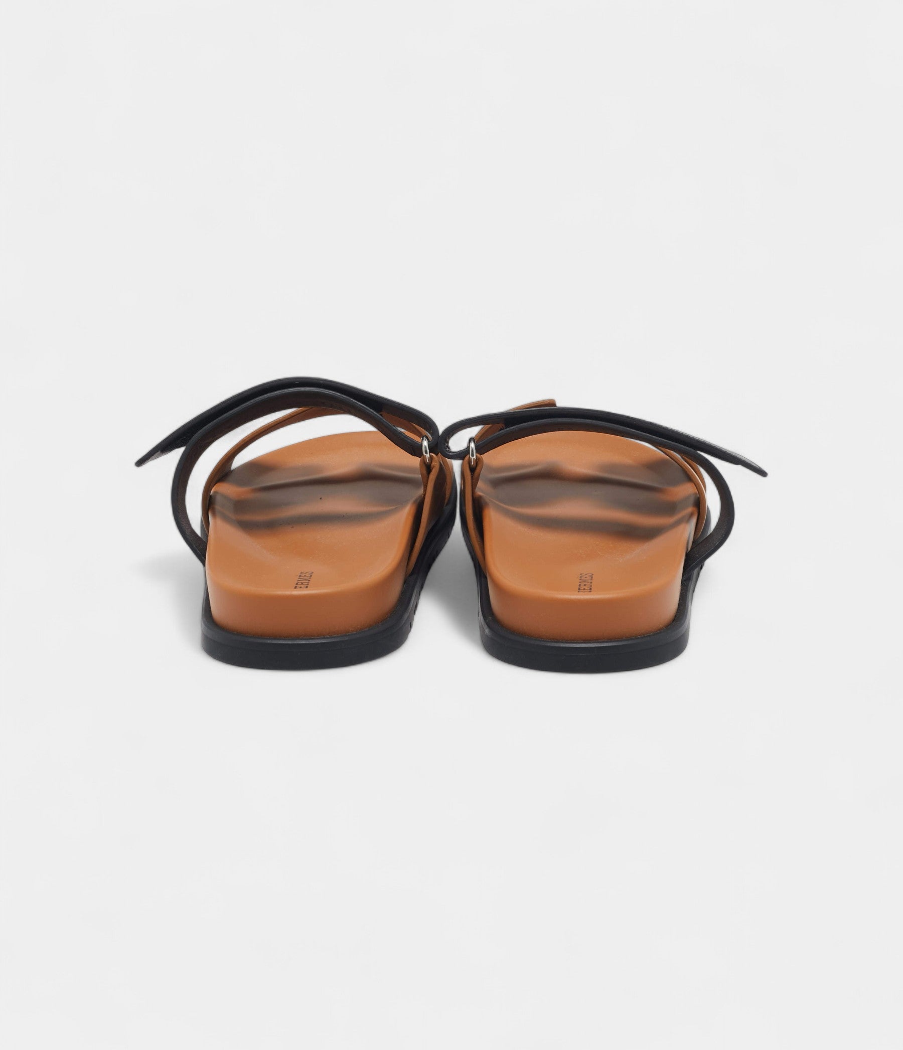 Hermes Black/Brown Leather Chypre Sandals 44 EU