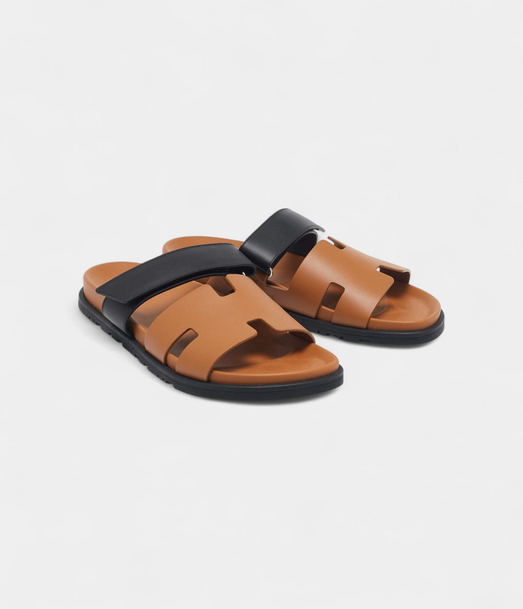 Hermes Black/Brown Leather Chypre Sandals 44 EU