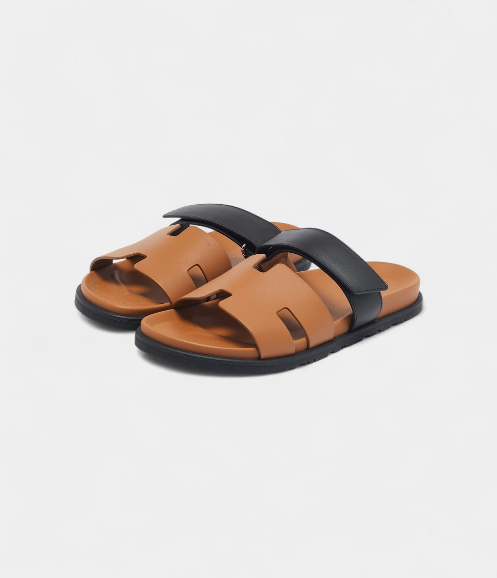 Hermes Black/Brown Leather Chypre Sandals 44 EU