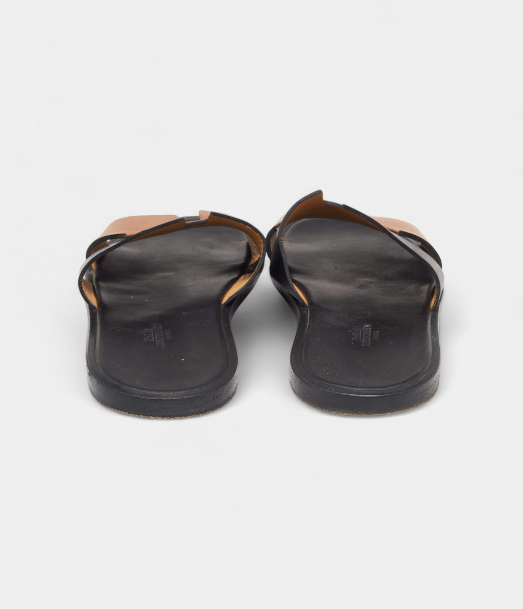 Hermes Black/Brown Leather Izmir Sandals 42 EU