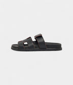 Hermes Black Leather Chypre Sandals 37 EU