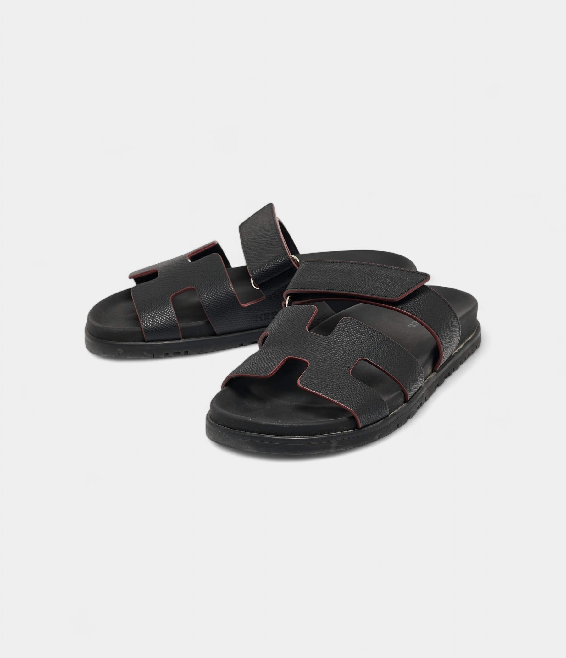 Hermes Black Leather Chypre Sandals 37 EU