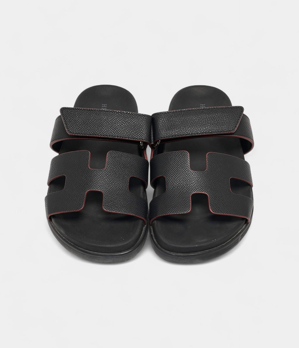 Hermes Black Leather Chypre Sandals 37 EU