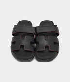 Hermes Black Leather Chypre Sandals 37 EU