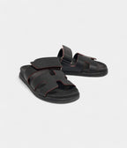 Hermes Black Leather Chypre Sandals 37 EU