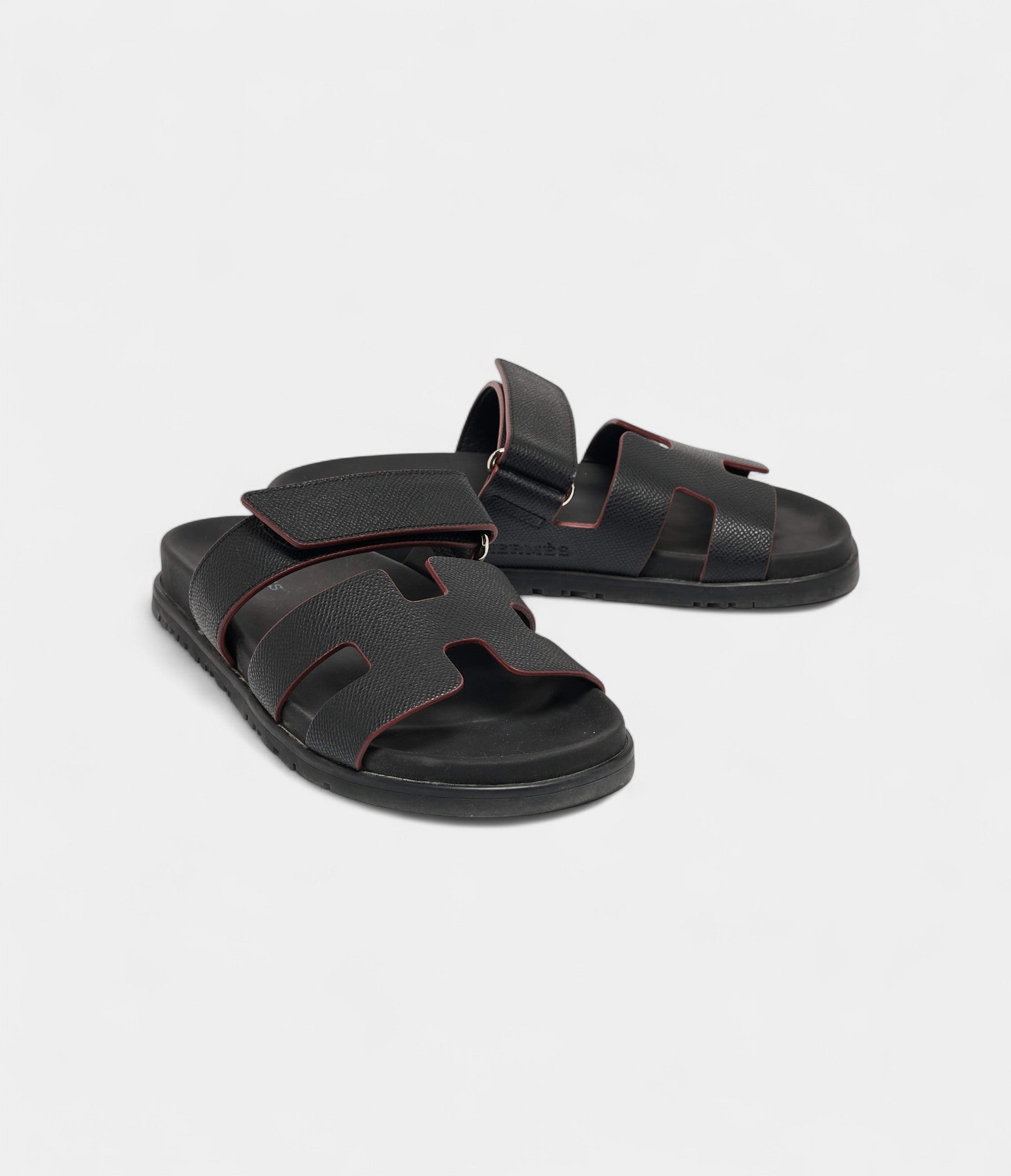 Hermes Black Leather Chypre Sandals 37 EU
