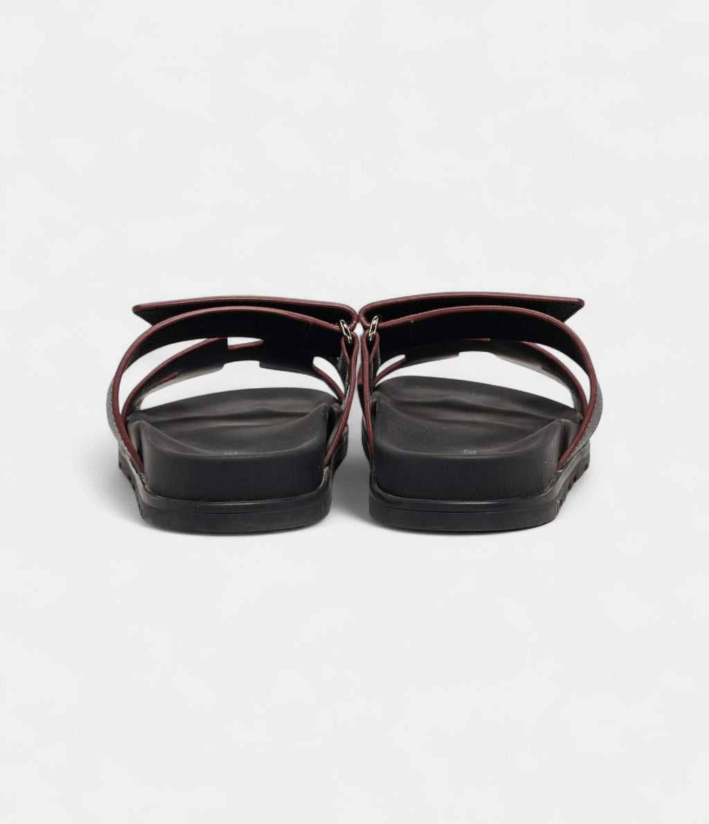 Hermes Black Leather Chypre Sandals 37 EU