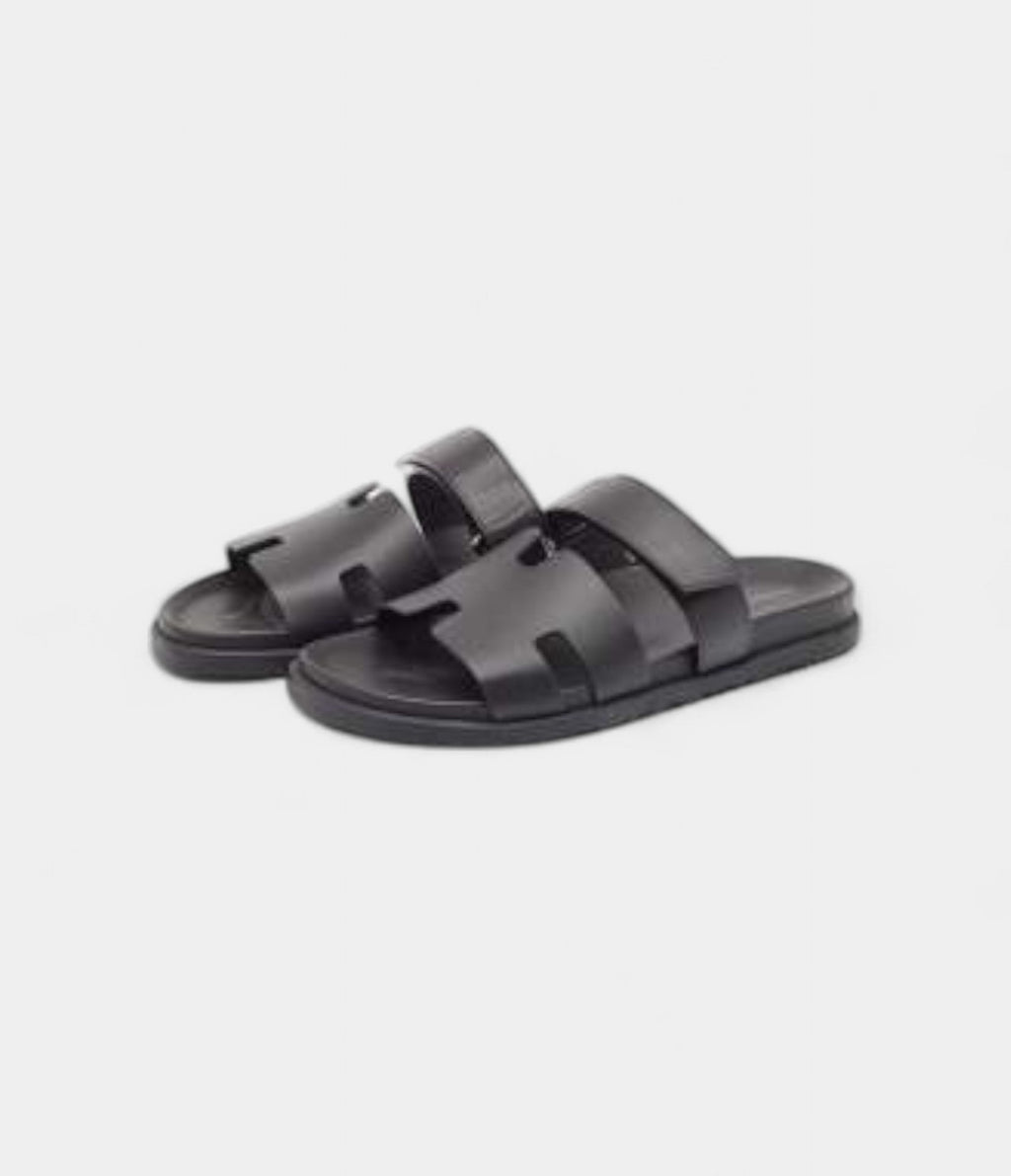 Hermes Black Leather Chypre Sandals 45.5 EU