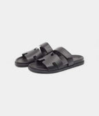 Hermes Black Leather Chypre Sandals 45.5 EU