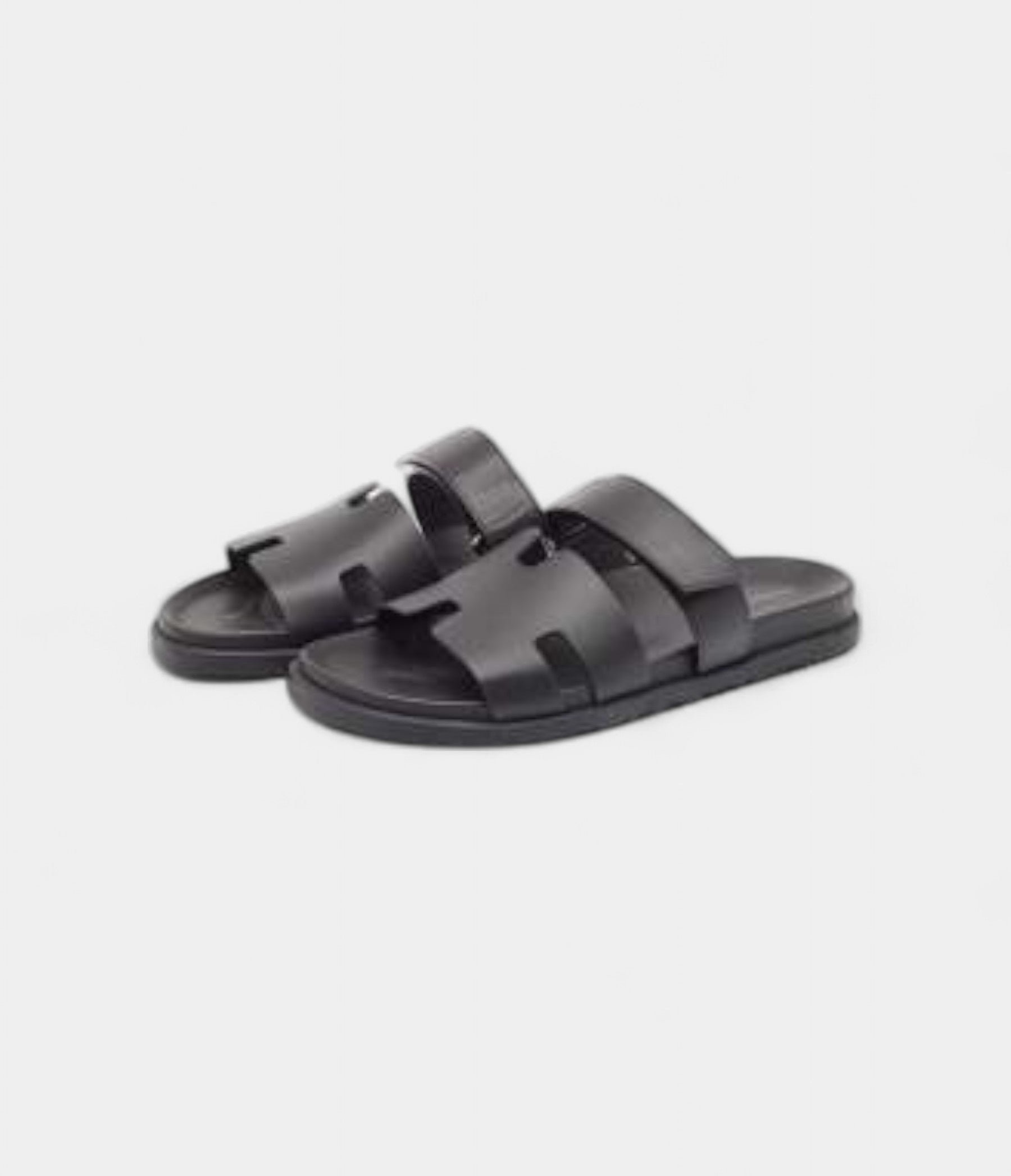 Hermes Black Leather Chypre Sandals 45.5 EU